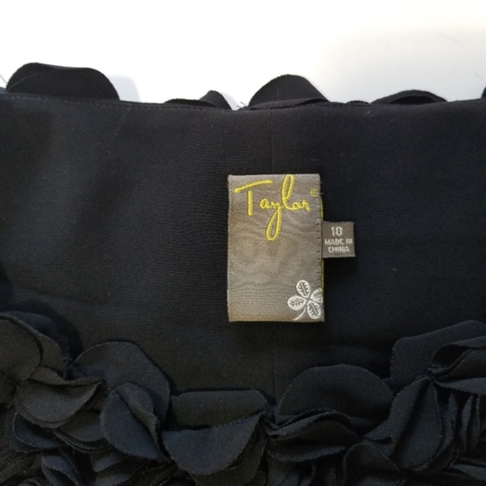 Taylor Black Floral Rosette Neckline Cap Sleeve Sheath Dress Size 10 RN 67473 - Picture 6 of 6